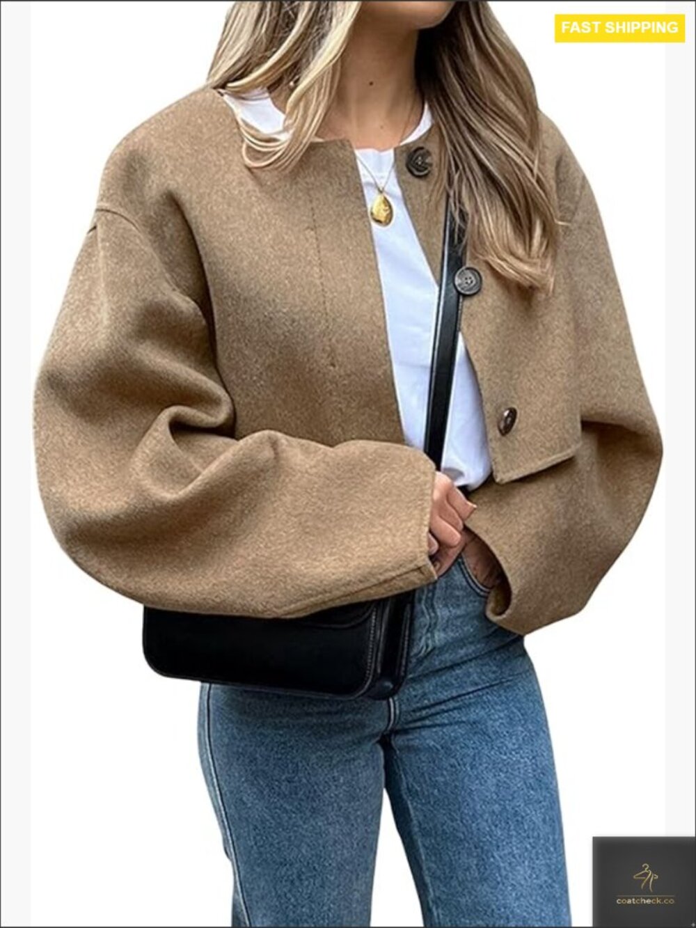 Cropped Wool Blend Pea Coat Y2k Chic Button Down Shacket Straight Fit